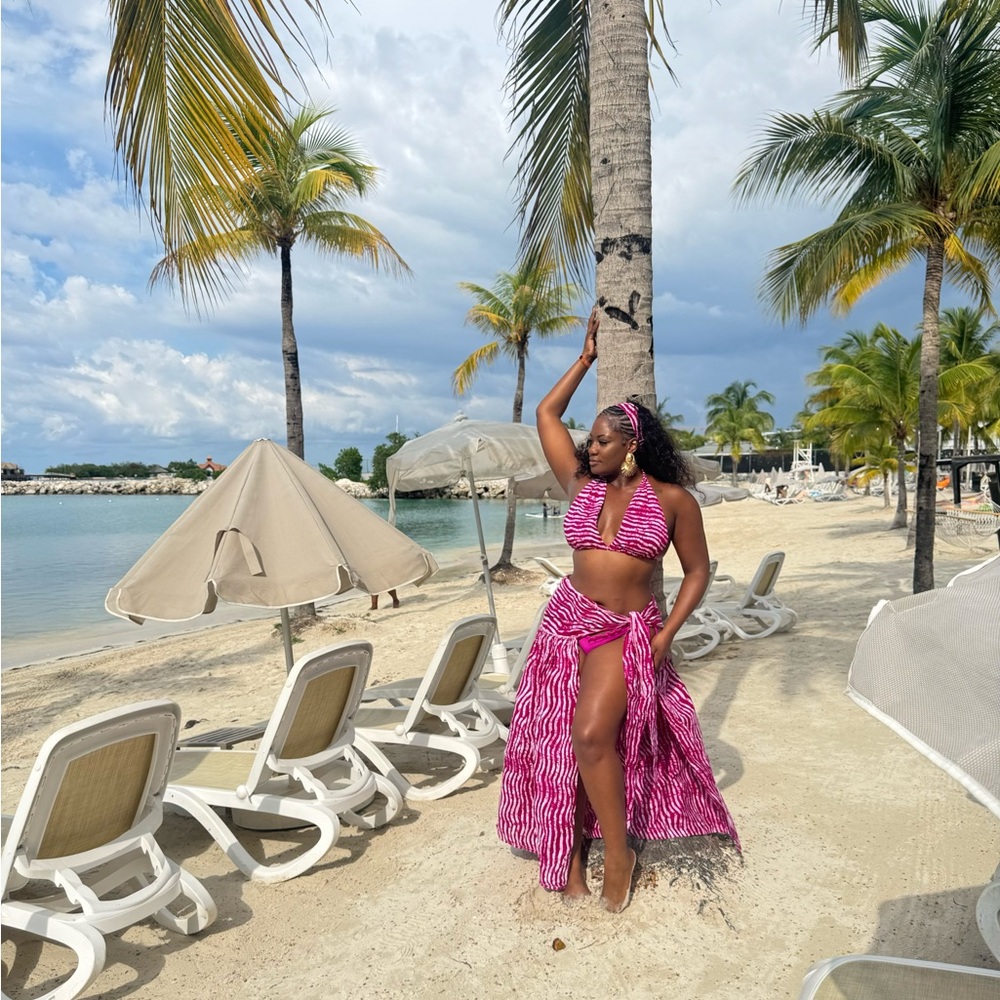 4pc Pink Zebra Print Bikini and Cover-Up Set w/ headband - Picture 2 of 5